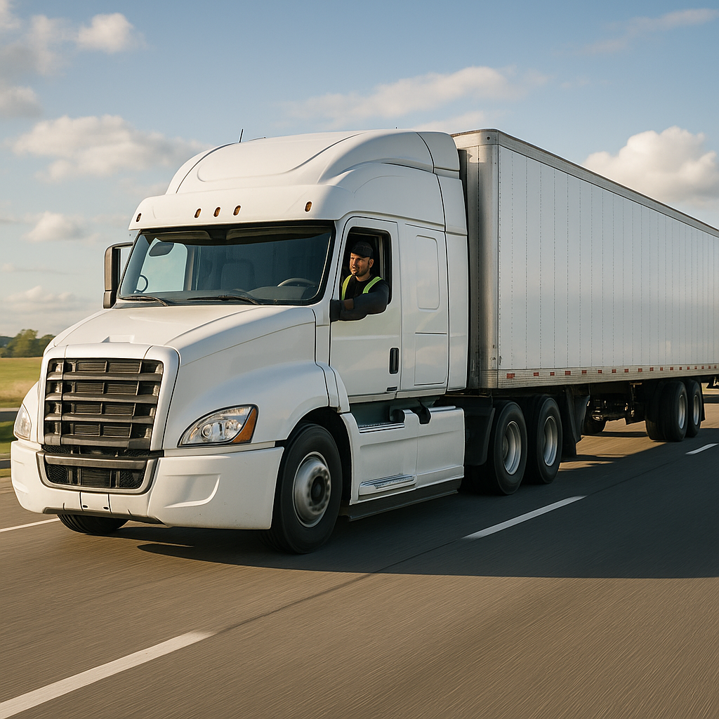 Witte vrachtwagen op de snelweg